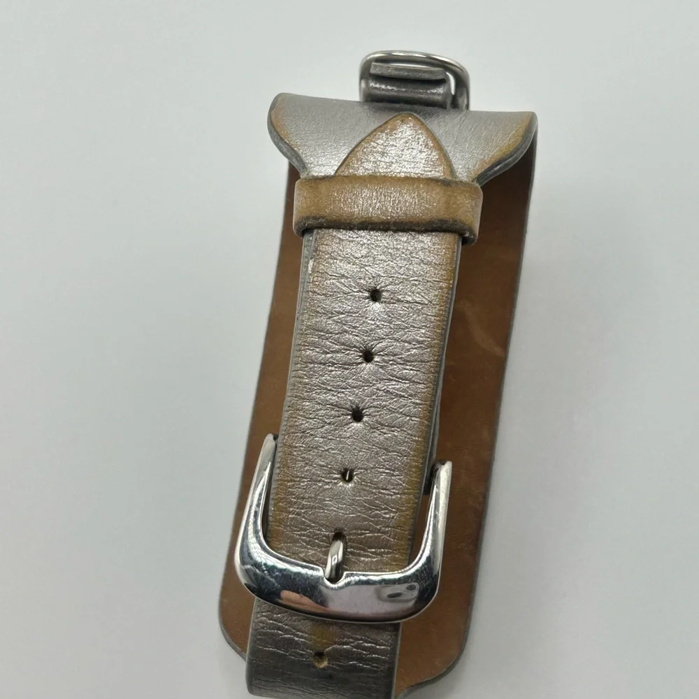 Vintage GUESS Saddle-Up Silver Leather Cuff-Style 22mm Watch Works #204